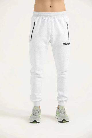 Hilton Aesthetics Oatmeal Embroider Joggers front view featuring premium fabric and comfortable tapered fit