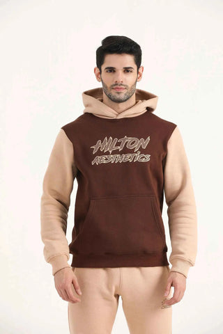 Hilton Aesthetics Signature Two Tone Hoodie front view in brown with premium fabric and relaxed fit